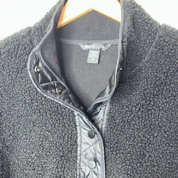 Athleta Cozy Sherpa Snap Sweatshirt Size M Black - Picture 5 of 12